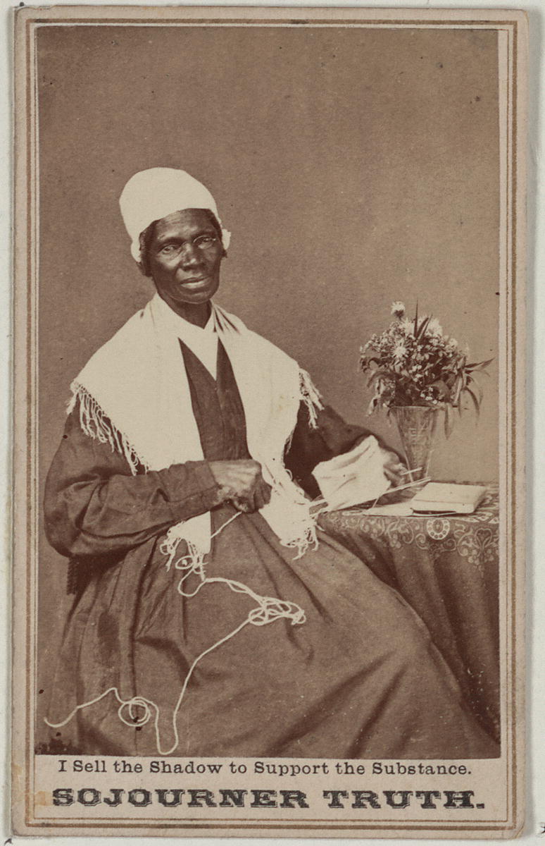 A photograph of Sojurner Truth, a Black woman dressed in clothing from the 1800s.